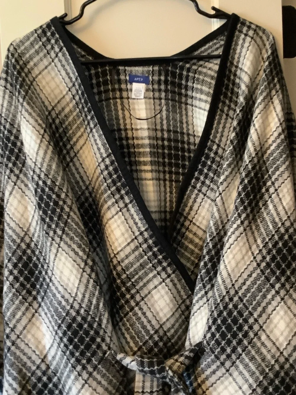 Apt. 9 Black and White Plaid Wrap Cape with Tie Belt - Picture 3 of 7